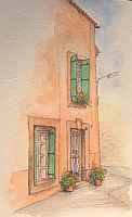 Herault House    : Watercolour with pen and ink of a rocade townhouse