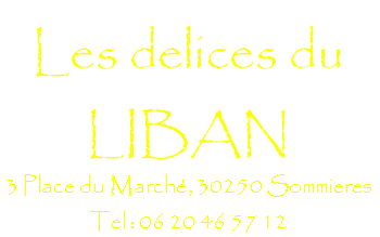 Les Delices du Liban : Lebanese restaurant - 3 Place du Marche, 30250 Sommieres   Telephone  06 20 46 57 12